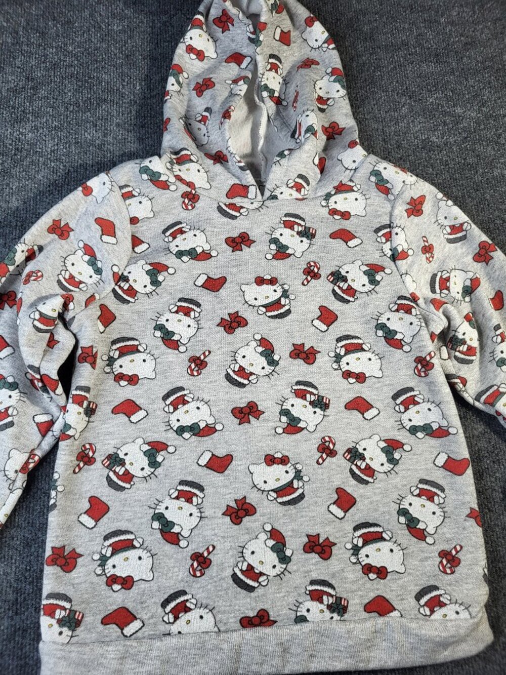 Boutique Hello Kitty Christmas Lightweight Pullover Grey Hoodie Unisex 10/12
